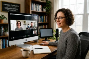 Telepsychiatry consultation in a private home office