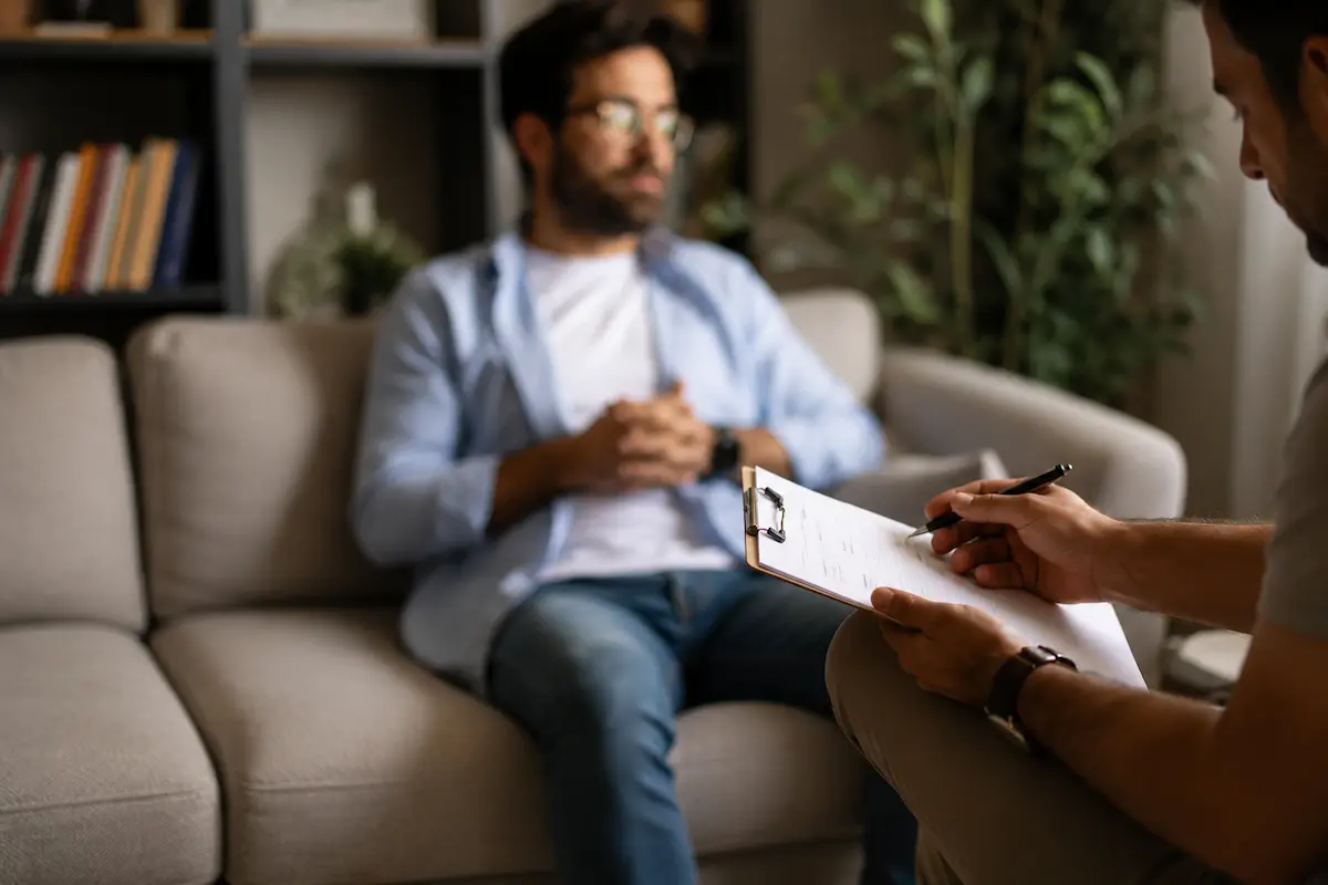 Patient attending a mental health consultation session with a therapist, illustrating when to see a psychiatrist for emotional and psychological support.